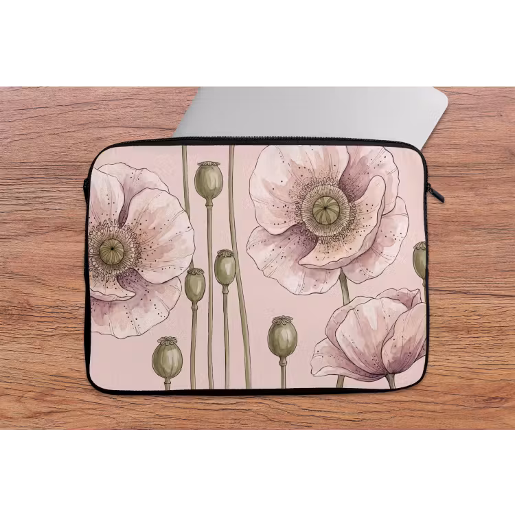 Bloemen - Zomer - Natuur - Aquarel - Roze laptophoes neopreen klein -tafel