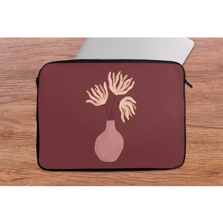 Bloemen - Vaas - Abstract - Modern - Aardetinten laptophoes neopreen klein -tafel