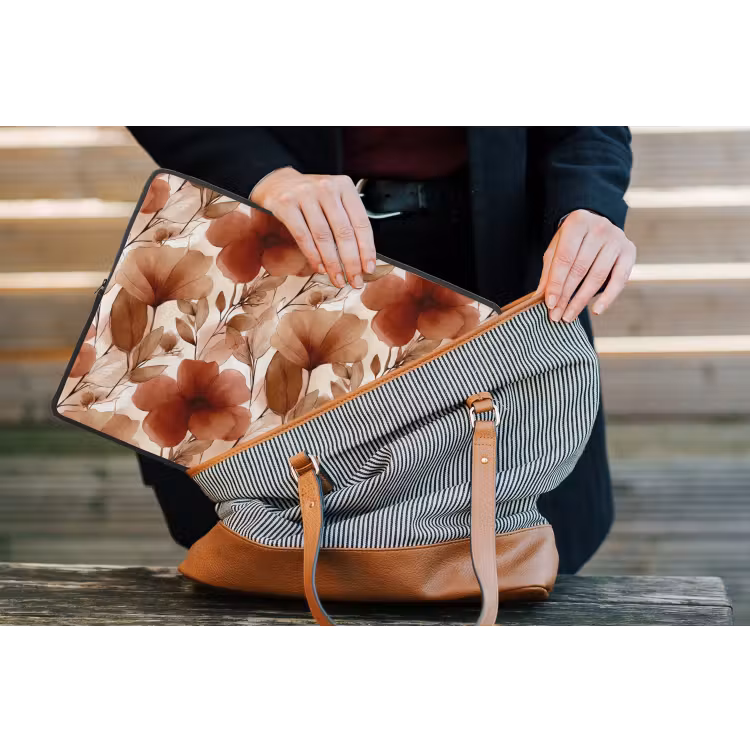 Bloemen - Aquarel - Botanisch - Terracotta laptophoes neopreen klein 279 -tas