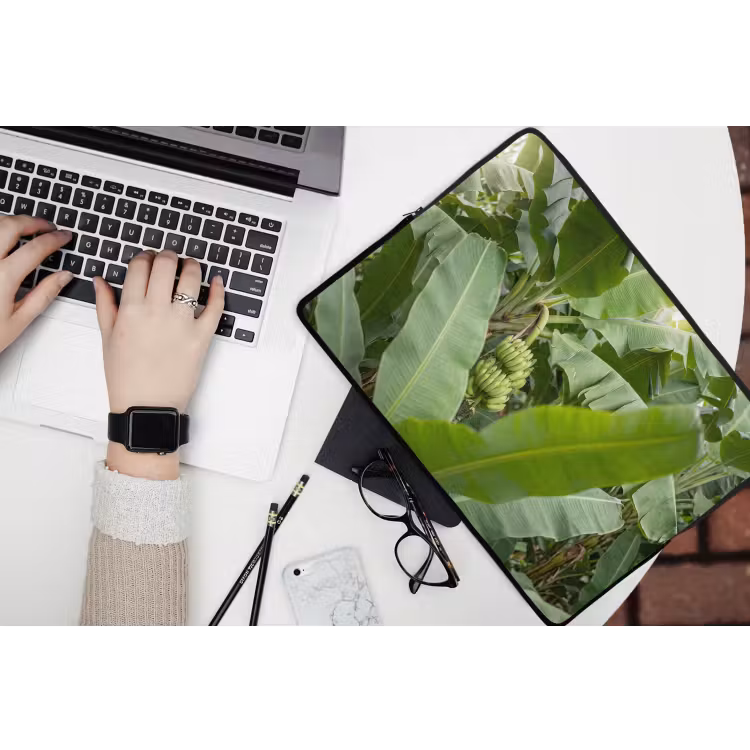 Eten - Bananen - Plantage - Groen laptophoes neopreen klein -bureau