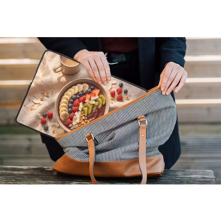 Eten - Ontbijtkom - Fruit - Gezond - Kleurrijk laptophoes neopreen klein -tas