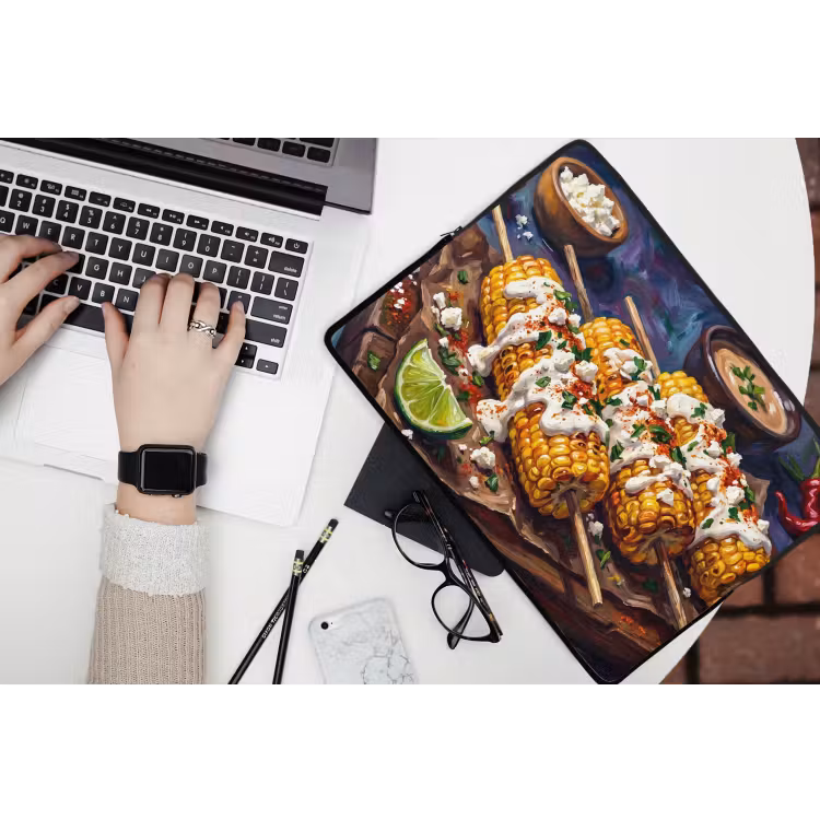Eten - Maïs - Saus - Geschilderd - Geel laptophoes neopreen klein -bureau