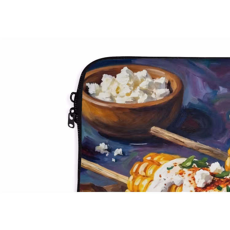 Eten - Maïs - Saus - Geschilderd - Geel laptophoes neopreen klein -detail