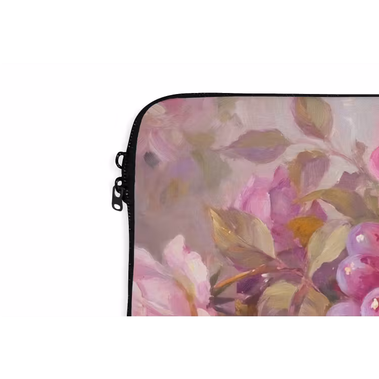 Eten - Bloemen - Stilleven - Roze - Goud laptophoes neopreen klein -detail