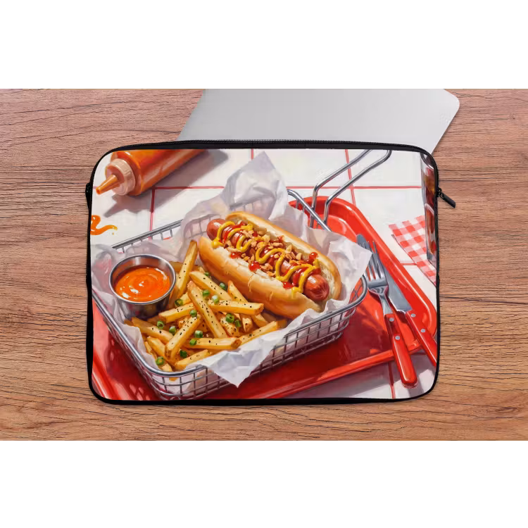 Eten - Hotdog - Fastfood - Modern - Rood laptophoes neopreen klein -tafel