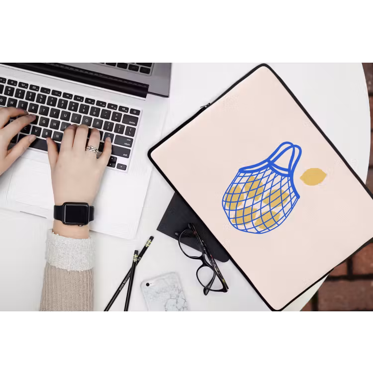 Eten - Citroen - Boodschappen - Abstract - Geel - Blauw laptophoes neopreen klein -bureau