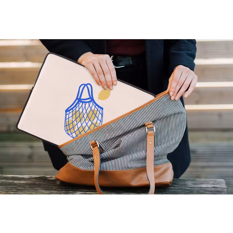 Eten - Citroen - Boodschappen - Abstract - Geel - Blauw laptophoes neopreen klein -tas