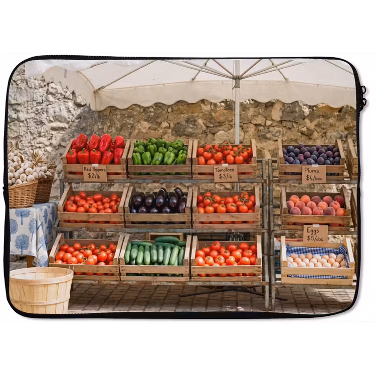 Laptop Sleeve - Food - Market - Fresh - Eten - Markt - Vers laptophoes neopreen klein