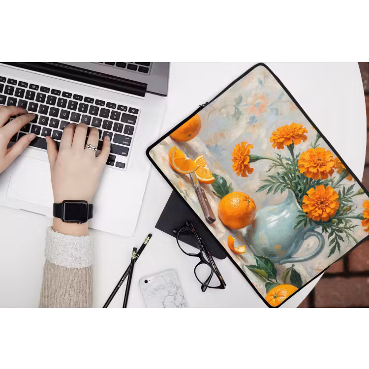 Laptop Sleeve - Food - Orange - Art - Eten - Oranje - Kunst laptophoes neopreen klein