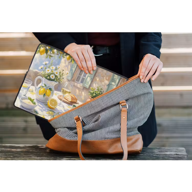 Eten - Terras - Zomer - Geschilderd - Geel laptophoes neopreen klein -tas