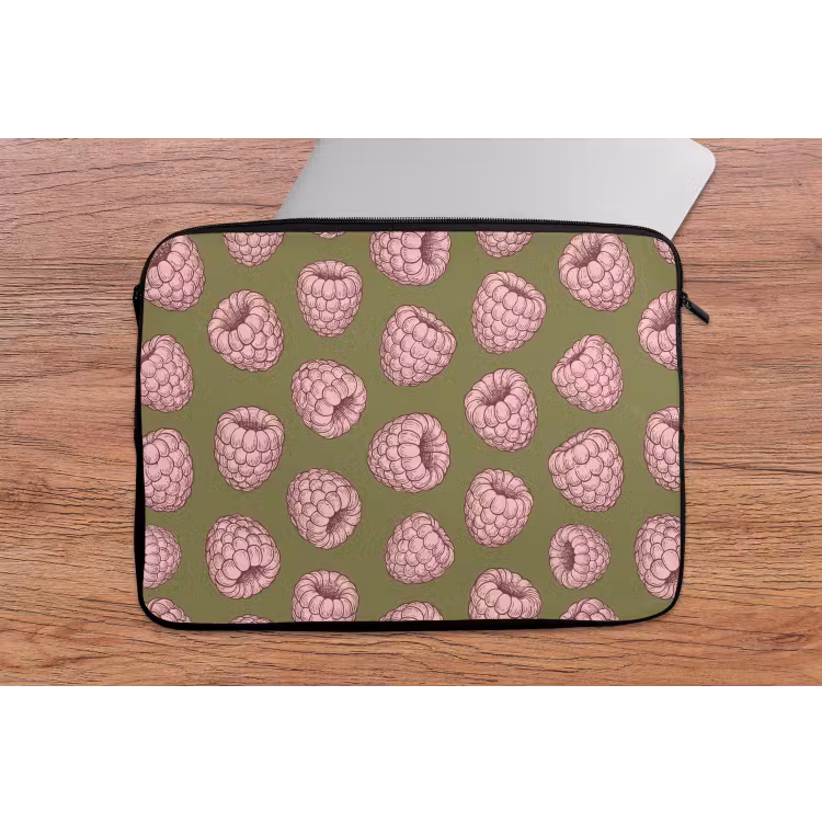 Eten - Patroon - Illustratie - Roze - Groen laptophoes neopreen klein -tafel