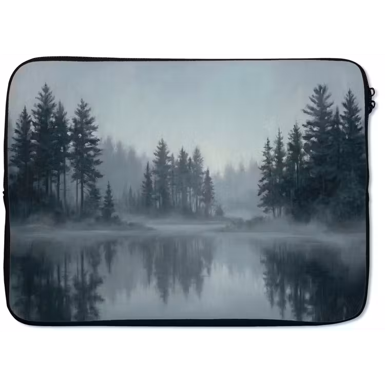 Bos - Meer - Mist - Natuur - Grijs laptophoes neopreen klein -zkaufland3dotto