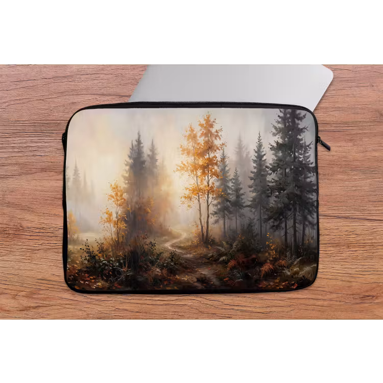 Bospad - Herfstbladeren - Natuur - Schilderachtig - Oranje laptophoes neopreen klein -tafel