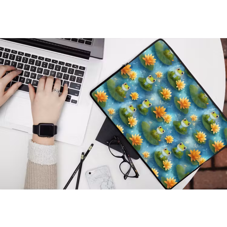 Kikker - Lelies - Groen laptophoes neopreen klein 279 -bureau