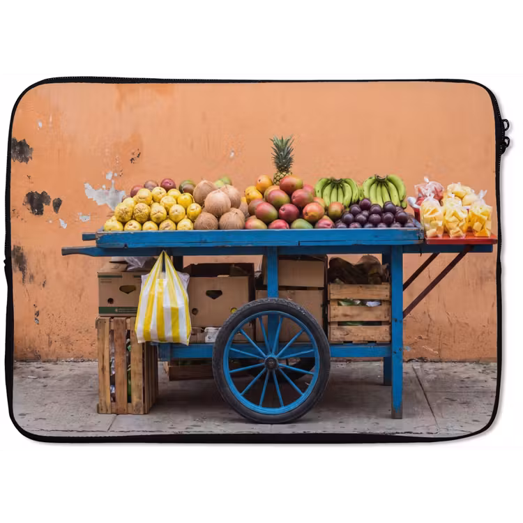 Laptop Sleeve - Fruit - Cart - Street - Fruit - Kar - Straat laptophoes neopreen klein
