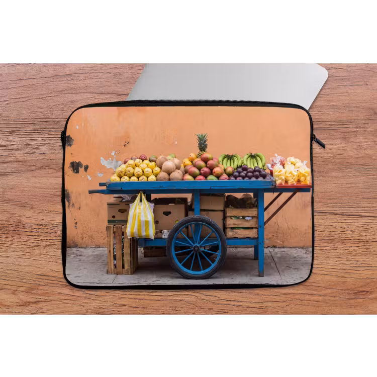 Laptop Sleeve - Fruit - Cart - Street - Fruit - Kar - Straat laptophoes neopreen klein