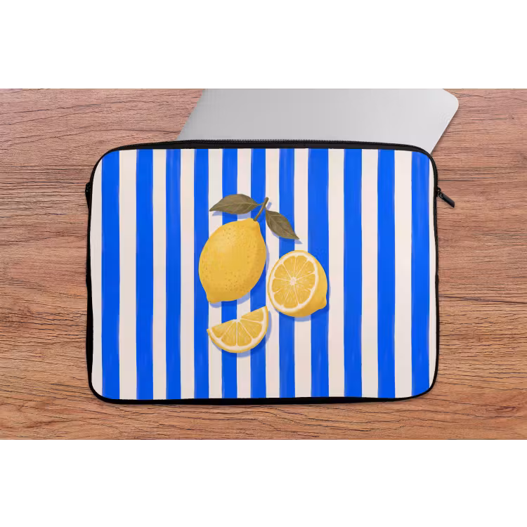 Fruit - Citroen - Zomer - Geel - Blauw laptophoes neopreen klein -tafel