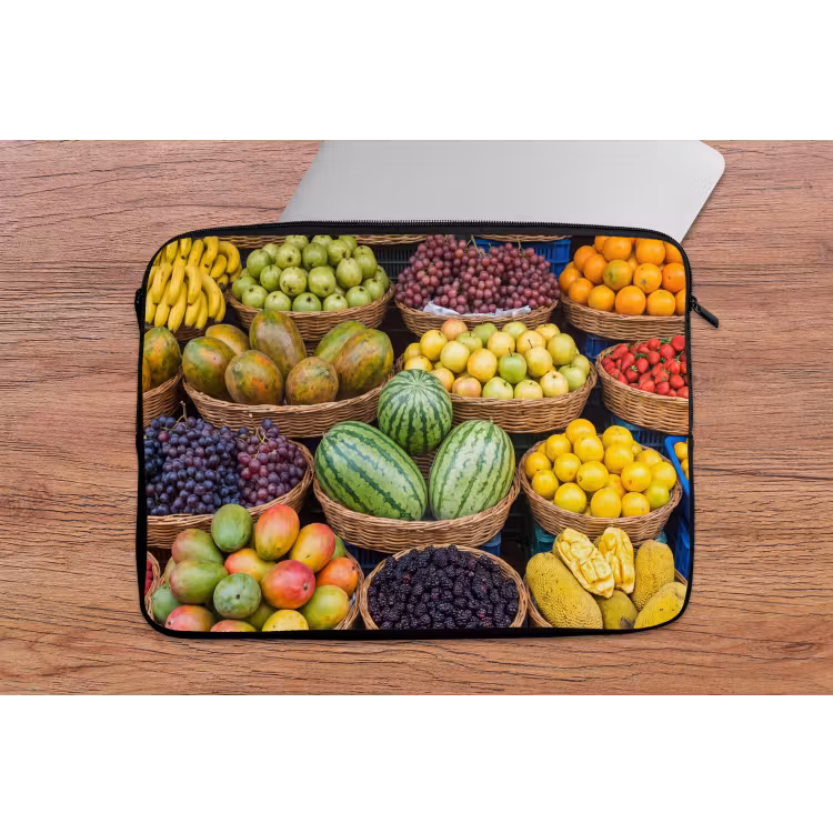 Laptop Sleeve - Fruit - Market - Colorful - Fruit - Markt - Kleurrijk laptophoes neopreen klein