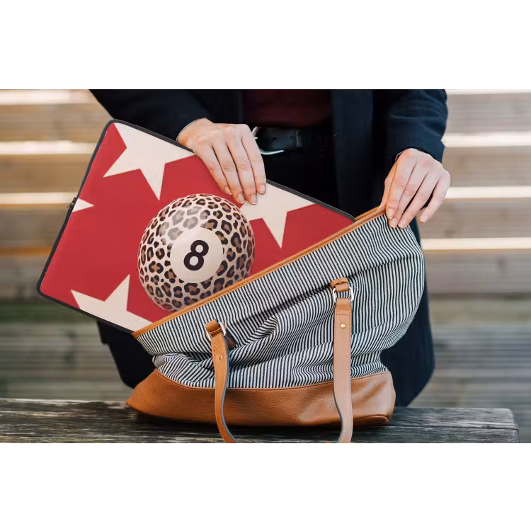 Spel - Dierenprint - Nummer 8 - Modern - Rood laptophoes neopreen klein -tas