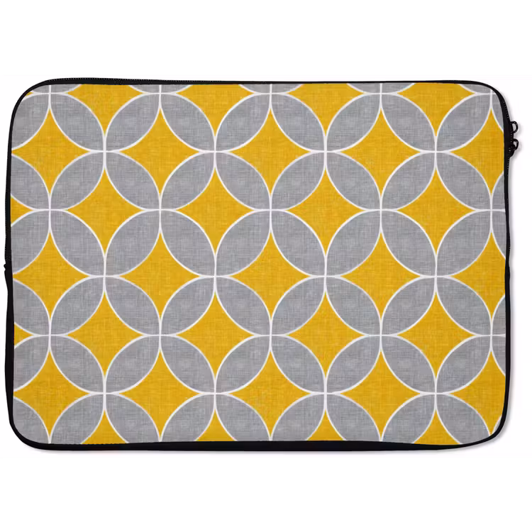 Geometrisch - Cirkels - Textuur - Grijs - Geel laptophoes neopreen klein 279 -zkaufland3dotto