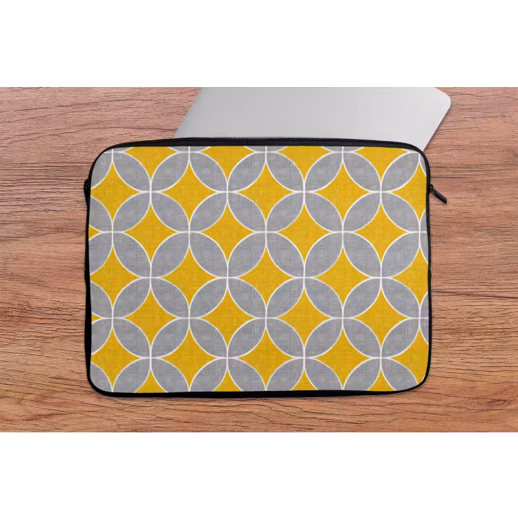Geometrisch - Cirkels - Textuur - Grijs - Geel laptophoes neopreen klein 279 -tafel