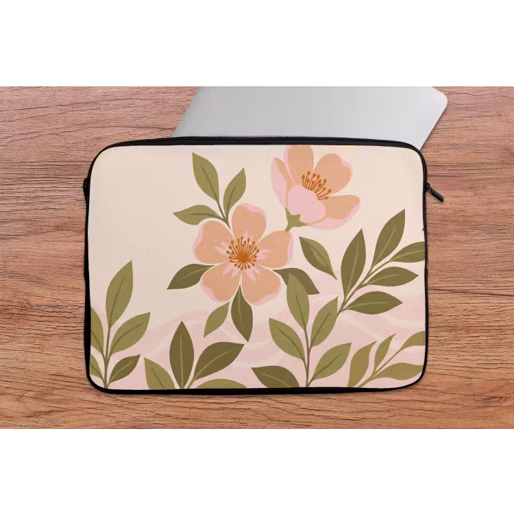 Grafisch - Bloemen - Roze laptophoes neopreen klein -tafel