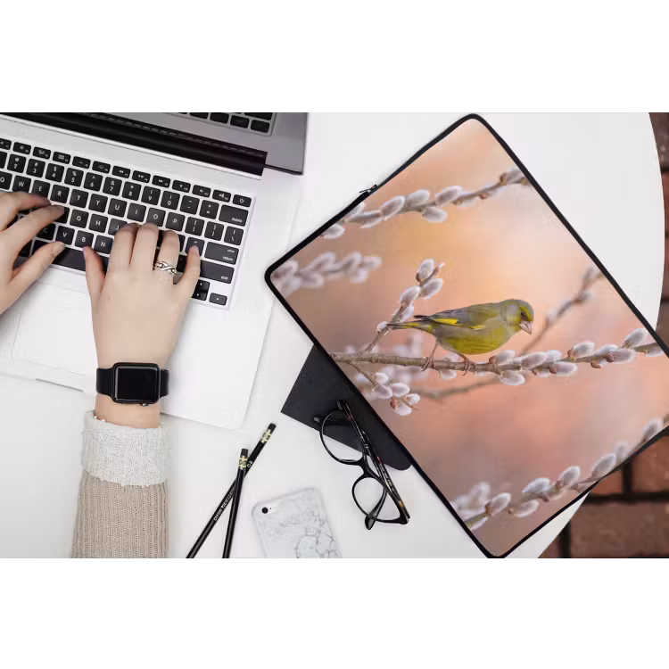 Groenling - Katjes - Lente - Natuur - Zacht laptophoes neopreen klein -bureau