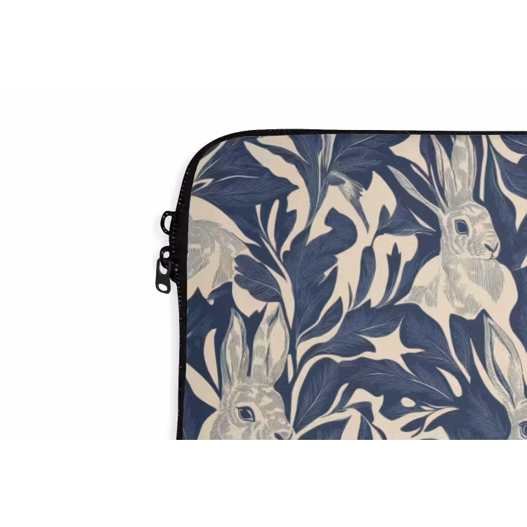 Hazen - Bladeren - Patroon - Blauw - Beige laptophoes neopreen klein 279 -detail