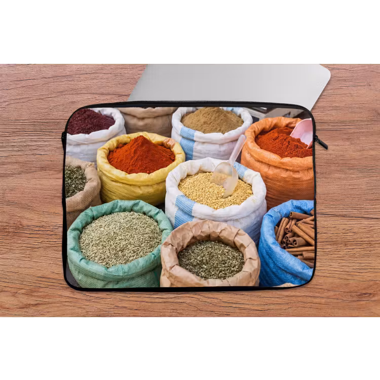 Laptop Sleeve - Herbs - Bags - Market - Kruiden - Zakken - Markt laptophoes neopreen klein