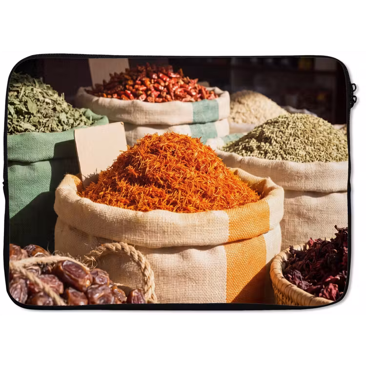 Laptop Sleeve - Herbs - Market - Colorful - Kruiden - Markt - Kleurrijk laptophoes neopreen klein