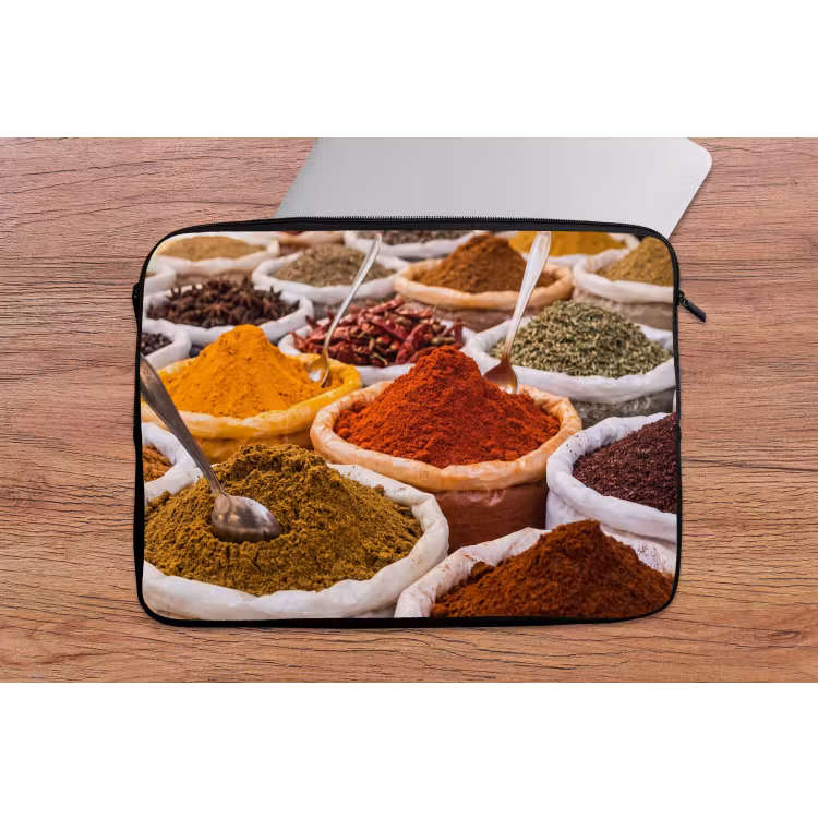 Laptop Sleeve - Herbs - Market - Food - Kruiden - Markt - Eten laptophoes neopreen klein