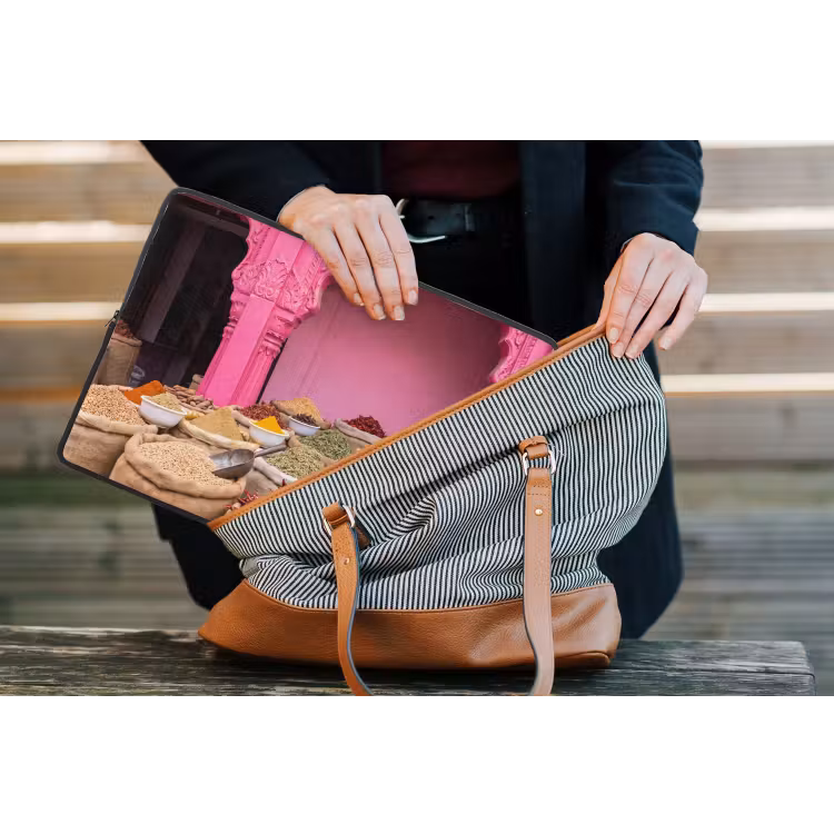 Laptop Sleeve - Herbs - Market - Pink - Kruiden - Markt - Roze laptophoes neopreen klein