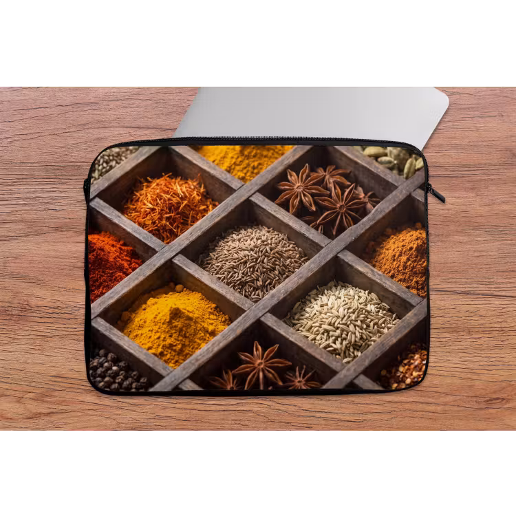Laptop Sleeve - Herbs - Wood - Food - Kruiden - Houten - Eten laptophoes neopreen klein
