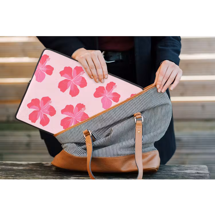 Hibiscus - Bloemen - Roze laptophoes neopreen klein 279 -tas