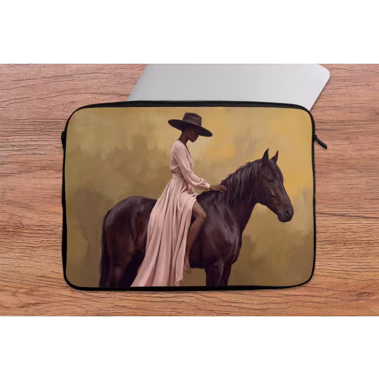 Paard - Klassiek - Oker laptophoes neopreen klein -tafel