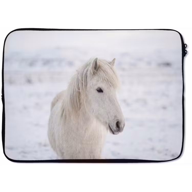 Paard - Kop - Winter - Dieren - Wit laptophoes neopreen klein -zkaufland3dotto
