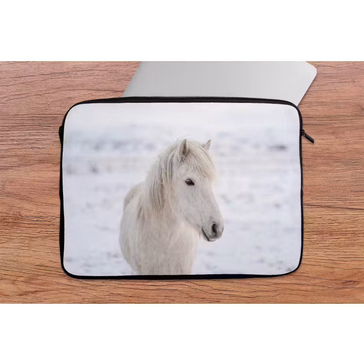 Paard - Kop - Winter - Dieren - Wit laptophoes neopreen klein -tafel