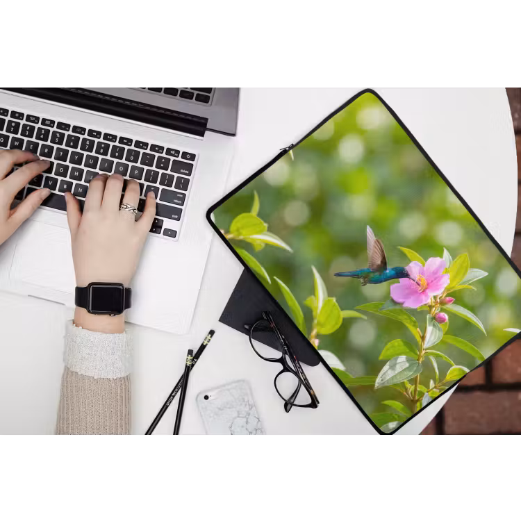 Kolibrie - Bloem - Natuur - Groen laptophoes neopreen klein -bureau