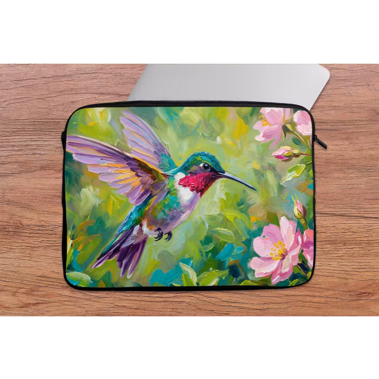 Kolibrie - Bloemen - Natuur - Kleurrijk laptophoes neopreen klein -tafel