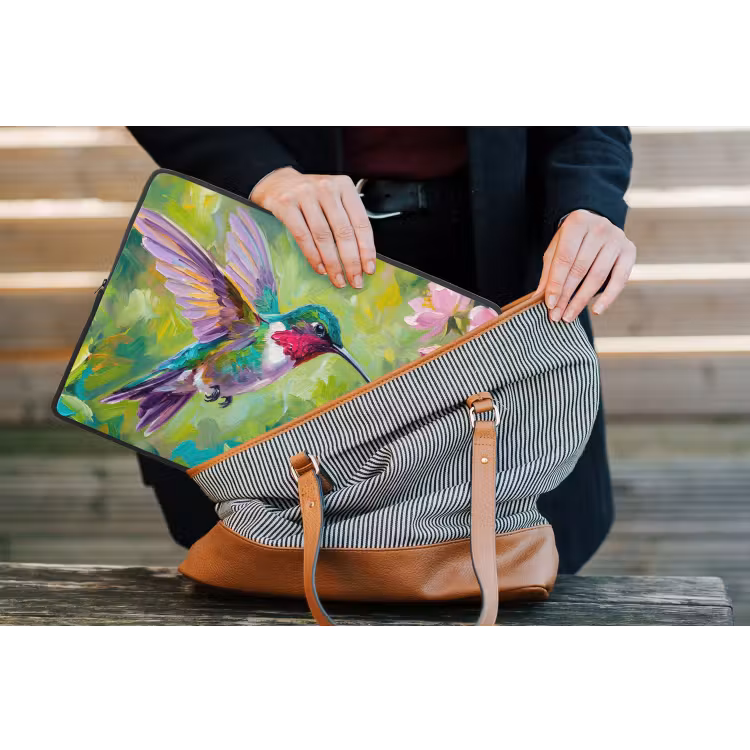 Kolibrie - Bloemen - Natuur - Kleurrijk laptophoes neopreen klein -tas