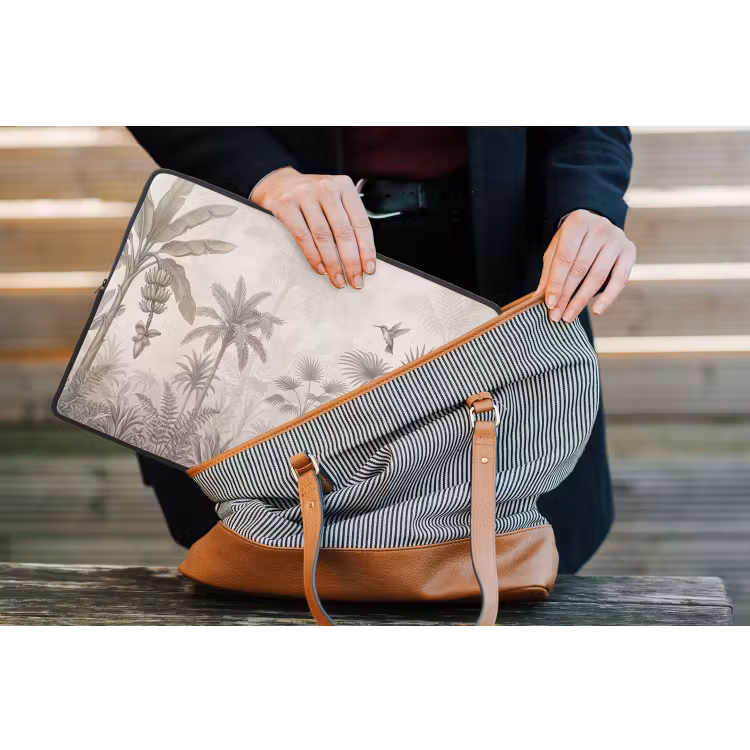 Jungle - Banenboom - Kolibrie - Beige laptophoes neopreen klein -tas