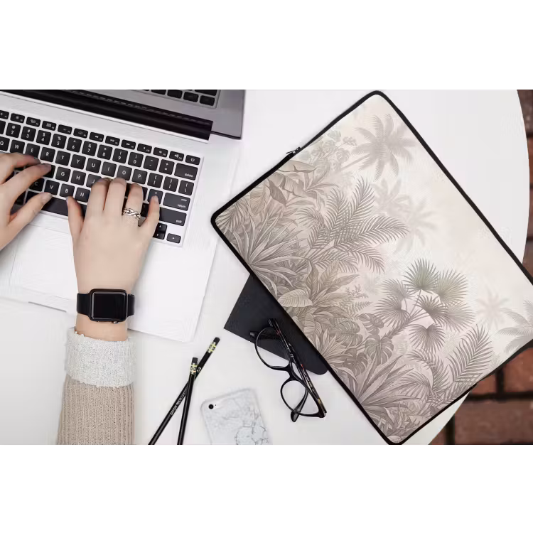 Jungle - Tropisch - Natuur -Vintage - Beige laptophoes neopreen klein -bureau