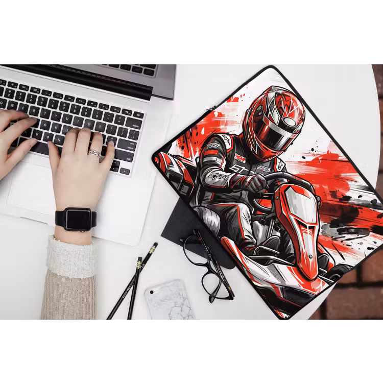 Kart - Coureur - Snelheid - Rood laptophoes neopreen klein -bureau