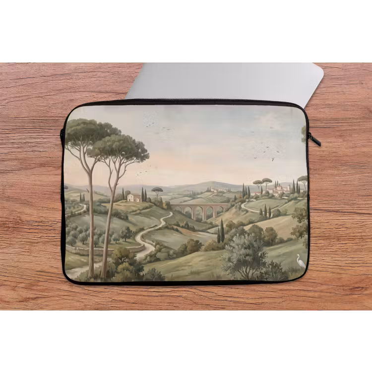 Landschap - Heuvels - Zandpad - Groen laptophoes neopreen klein -tafel