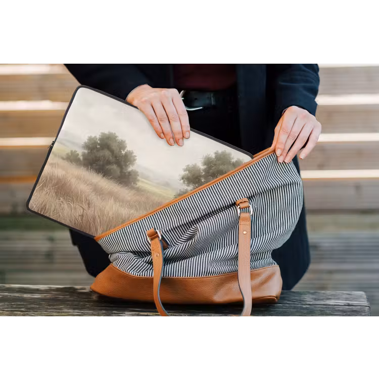 Landschap - Minimalistisch - Beige laptophoes neopreen klein -tas