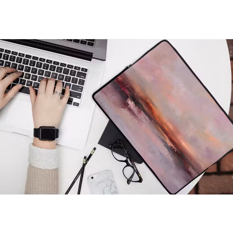 Landschap - Zonsondergang - Abstract - Modern - Roze laptophoes neopreen klein -bureau
