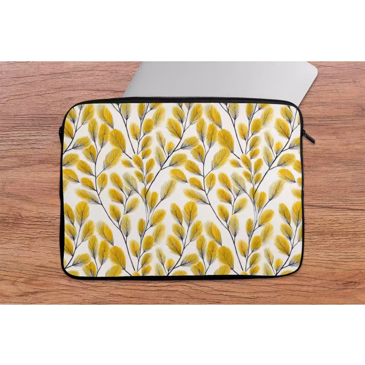 Bladeren - Botanisch - Elegant - Geel - Zwart laptophoes neopreen klein 279 -tafel