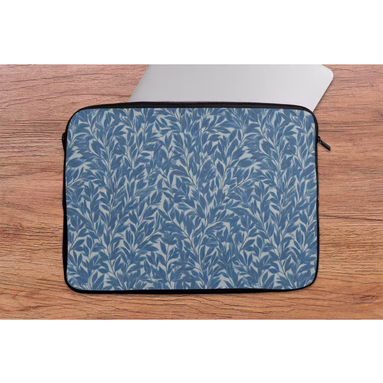 Bladeren - Klassiek - Patroon - Donkerblauw - Vintage laptophoes neopreen klein 279 -tafel