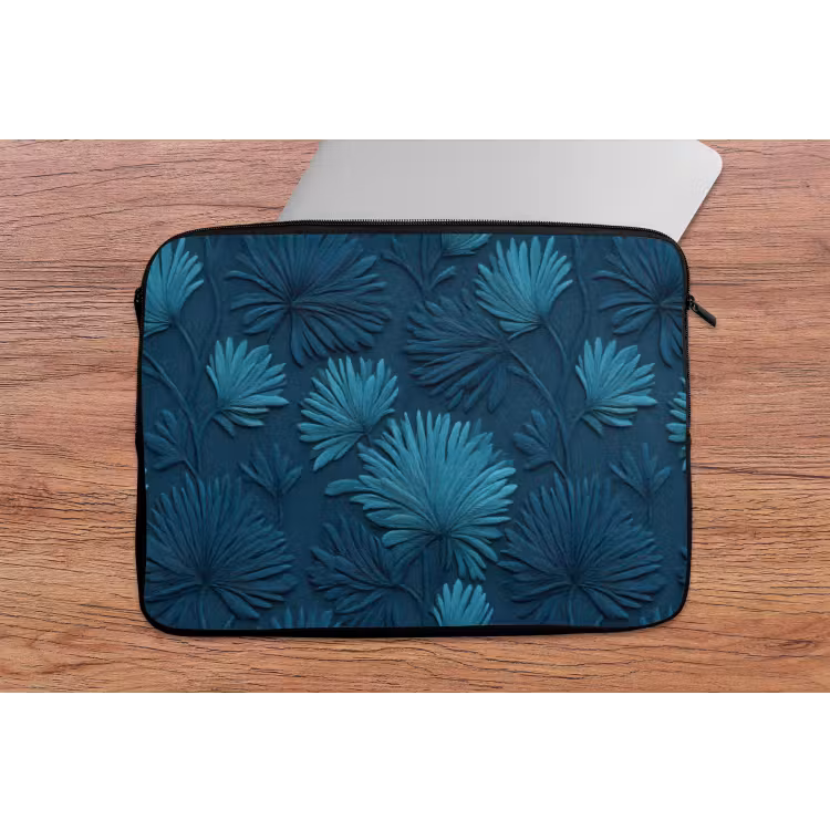 Bladeren - Reliëf - Patroon - Oceaanblauw - Modern laptophoes neopreen klein 279 -tafel