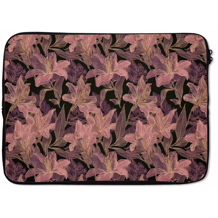 Lelies - Patroon - Paars - Goud laptophoes neopreen klein 279 -zkaufland3dotto
